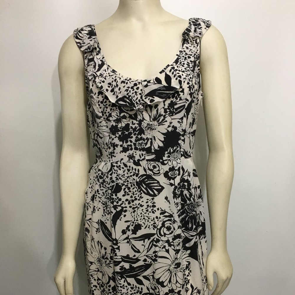 Kimchi Blue O Black White Floral Sleeveless Sheath Mini-Dress Ruffles